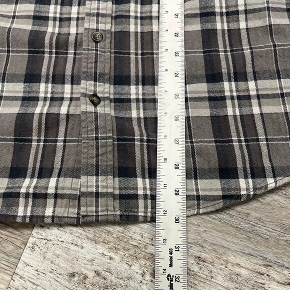Eddie Bauer Grey Tartan Plaid Mens L Tall Classic Fit Button Down Flannel Shirt - Picture 7 of 8